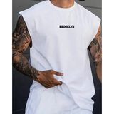Amor Man Büyük Beden Özel Tasarım Brooklyn Baskılı Pamuk Kolsuz Battal Erkek T-Shırt - Beyaz - 11XL