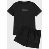 Amor Man Büyük Beden Özel Tasarım Brooklyn Baskılı Ultra Rahat Yeni Kreasyon Erkek T-Shırt Şort Takımı - 9XL - Siyah