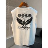 Amor Man Büyük Beden Özel Tasarım Brooklyn Sırt Baskılı %100 Pamuk Yeni Trend Kolsuz Erkek Battal T-Shırt - Beyaz