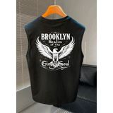 Amor Man Büyük Beden Özel Tasarım Brooklyn Sırt Baskılı %100 Pamuk Yeni Trend Kolsuz Erkek Battal T-Shırt - Siyah - 11XL
