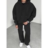 Amor Man Büyük Beden Özel Tasarım Kapüşonlu Düz Renk %100 Pamuk Kışlık 3 Iplik Düz Paça Erkek Eşofman Takımı - XS - Siyah