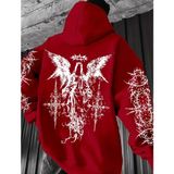 Amor Man Büyük Beden Özel Tasarım Kapüşonlu Gothıc Dikenler Sırt Baskılı Hip Hop Erkek Sweatshırt - Kırmızı - 11XL