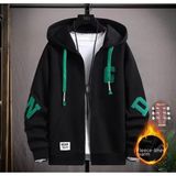 Amor Man Büyük Beden Özel Tasarım Kapüşonlu Tam Fermuarlı Renkli Harf Baskılı Kışlık Erkek Sweatshırt - 4XL - Siyah
