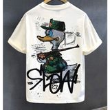 Amor Man Büyük Beden Özel Tasarım Slow Duck Baskılı Battal Yazlık Erkek T-Shirt - Beyaz - 5XL