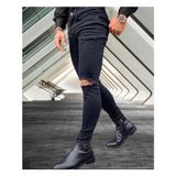 Amor Man Dik Kesik Yırtık Detaylı 5 Cep Slim Fit Yani Kreasyon Tarz Erkek Jeans Kot Pantolon - 32 - Siyah