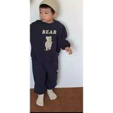 Amor Man Özel Tasarım Bear Baskılı 3 Iplik %100 Pamuk Tam Kışlık Erkek Çocuk Eşofman Takımı - 9 Yaş - Siyah