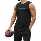 Amor Man Özel Tasarım Brooklyn Baskılı %100 Pamuk Slim Fit Kolsuz Gym Sportwear Erkek T-Shırt - Siyah