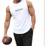 Amor Man Özel Tasarım Brooklyn Baskılı Slim Fit %100 Pamuk Kolsuz Gym Erkek T-Shırt - Beyaz - XS