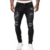 Amor Man Özel Tasarım Çoklu Yırtık Detaylı Likralı Yazlık Slim Fit Marjinal Erkek Jeans Kot Pantolon - 32 - Siyah