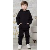 Amor Man Özel Tasarım Kapüşonlu Tam Kışlık %100 Pamuk Oversize Erkek Çocuk Eşofman Takımı - 6 Yaş - Siyah