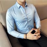 Amor Man Özel Tasarım Pamuk Saten Cepsiz Slim Fit Busıness Davet-Gece Uzun Kol Şık Erkek Gömlek - Buz Mavi - XS