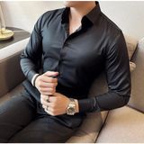 Amor Man Özel Tasarım Pamuk Saten Slim Fit Şık Özel Davet Gece Business Erkek Gömlek - Siyah