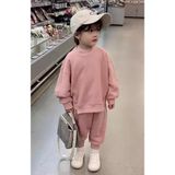 Amor Man Özel Tasarım Soft Düz Renk 3 Iplik %100 Pamuk Oversize Kışlık Kız Çocuk Eşofman Takımı - 6 Yaş - Pudra