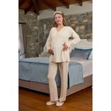 Amora Fancy Clothing Aqua 26328 Kadın Uzun Kol Lohusa Pijama Takım - Krem - 44