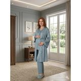 Amora Fancy Clothing Bone 6201 Kadın Jakar Saten Sabahlıklı Lohusa Pijama Takımı - Mavi - XL