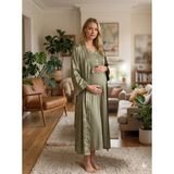 Amora Fancy Clothing Bone 6202 Kadın Jakar Saten Lohusa Uzun Sabahlıklı Gecelik Takım - Yeşil