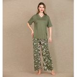 Amora Secret Şık Tasarım Çiçek Desenli Yeşil Kısa Kol Viskon Pijama Takımı