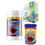 AMORE Beta Balığı Yemi 125ml, Lotus Betta 100ml, Bacteria Plus 50cc Akvaryum için Bakteri Kültürü