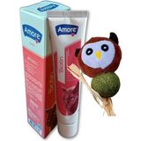 Amore Biyotin Malt Paste 100ML, Catnipli Yenilebilir Kedi Nanesi Otu Oyun Topu Bordo Baykuş - 100ml + Bordo Baykuş