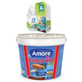Amore Cichlid Red Granül 3kg Granül Kova Balık Yemi 44-Protein, 3 adet Bacteria Plus Bakteri Kültürü