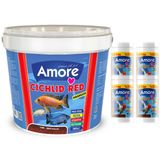 Amore Cichlid Red Granules Kova 3 Kg Akvaryum Balik Yemi Ve 4X125ml Gold Mix Japon Baligi Yemi