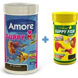 Amore Guppy Mix Granules 1000ML + Ahm Guppy 250ML Lepistes Moli Kılıç Melek Tetra Akvaryum Balık Yemi