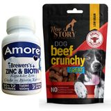 Amore Kopek Cinko Biyotin Tableti 72Li Tuy Dokumu, New Story Beef Crunchy 80Gr Odul Cubugu