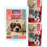 Amore Köpek Ödül Çubuğu 16-Dog-Salmon-Sticks Somonlu, New Story Şerit Fillets 2X80 gr