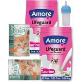 Amore Lifeguard Yavru Kedi Süt Tozu 2X240GR + Biberon + Daisy Kitten Konserve 2X400GR - 2x240 Gr + Bib + 2 Kons