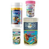 Amore Tetra-Melek-Lepistes 4Lu Balik Yemi Seti,Tropical Mix 125Ml,Rose Guppy 250,Algae Garlic,Mix Flakes