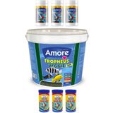 Amore Tropheus Veggie Chips Balık Yemi 3kg Kova, 3x125ml ve 3x100ml Kutu Japon Balığı Yemi