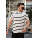 Amorluxe Erkek Çizgili Kısa Kollu T-Shirt - Siyah - Beyaz - 2XL