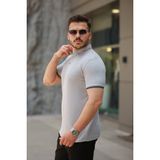 Amorluxe Erkek Düğmeli Yaka Waffle Kumaş Kısa Kollu Tişört - Gri - 2XL