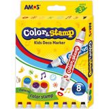 Amos Color & Stamp Eğlenceli Çift Uçlu Damga Kalemi 8 Farklı Renk ve Şekil ile Yaratıcı Projeler