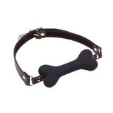 Amosis Fetish Beginner Deri Kemerli Yumuşak Silikon Siyah Köpek Kemiği Ağız Tıkacı Dog Bone Mouth Gag