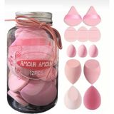 Amour Amour 12 Parça Kavanoz Kutulu Makyaj Sünger Seti - Pembe