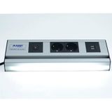 AMP CONNECT Mutfak Tezgah, Dolap Altı veya Masa Üstü 32 CM Alttan LED Aydınlatmalı, 1,5 Metre Kablolu Anahtarlı 2 Şebeke 2 USB Grup Priz.(Alüminyum Profil)