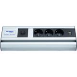 AMP CONNECT Mutfak Tezgah, Dolap Altı veya Masa Üstü 32 CM Alttan LED Aydınlatmalı, 1,5 Metre Kablolu Anahtarlı 3 Şebeke 2 USB Grup Priz.(Alüminyum Profil)
