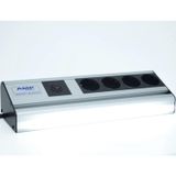 AMP CONNECT Mutfak Tezgah, Dolap Altı veya Masa Üstü 32 CM Alttan LED Aydınlatmalı, çocuk korumalı 1,5 Metre Fişli Kablolu ve Anahtarlı 4'lü Şebeke Grup Priz.(Alüminyum Profil)