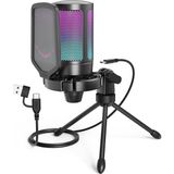 Ampligame A6V Kablolu RGB USB Mikrofon Yayıncı Oyuncu Podcast Youtuber Siyah Renkli Işık Özelliği