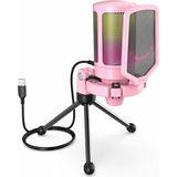 Ampligame A6V Yayıncı - Oyuncu - Gamer - Podcast - Youtuber Rgb USB Mikrofon (Pembe) - Çok Renkli
