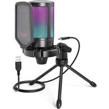 Ampligame A6V Yayıncı - Oyuncu - Gamer - Podcast - Youtuber Rgb USB Mikrofon (Siyah) - Beyaz