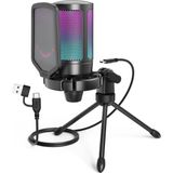 Ampligame A6V Yayıncı - Oyuncu - Gamer - Podcast - Youtuber Rgb USB Mikrofon (Siyah) - Renkli