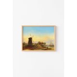 Amsterdam Yakınlarındaki Su Değirmeni - Ahşap Desenli Çerçeve, Naturel, 50 x 70
