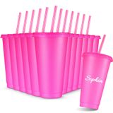 Amyhill 12 Adet Kapaklı ve Pipetli Yeniden Kullanılabilir Bardaklar 24 oz Parlak Buzlu Kahve Bardak Plastik Seyahat Kupası Smoothie Meyve Suları Partileri için Doğum Günleri, Flamingo Partisi Bekarlığa Veda