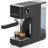 Amzchef Portafiltre Makinesi, 20 Bar Kompakt Espresso Makinesi, 1350W, LED Dokunmatik Ekran, 1,5l Su Deposu, Paslanmaz Çelik Buhar Çubuğu, Espresso, Cappuccino ve Latte Için Manuel Süt Köpürtücü, Siya
