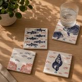 Anadolia Balıklar ve Mercan Seramik 4'lü Bardak Altlığı