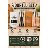 Anadolu Hasat 4'lü Set- Himalaya Sofrada Öğütme Kaya Tuzu 500GR + 100 gr Tane KARABİBER+2ADET 200GR Değirmen - 4 Adet