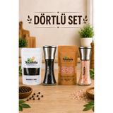 ANADOLU HASAT 4'LÜ SET- HİMALAYA SOFRADA ÖĞÜTME KAYA TUZU 500GR + 100 GR TANE KARABİBER+2ADET 200GR DEĞİRMEN