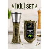 Anadolu Hasat Yeşil Tane Karabiber 80GR + Metal Seramik Bıçaklı Baharat ve Tuz Öğütücü (Tuz Değirmeni) Dolu
